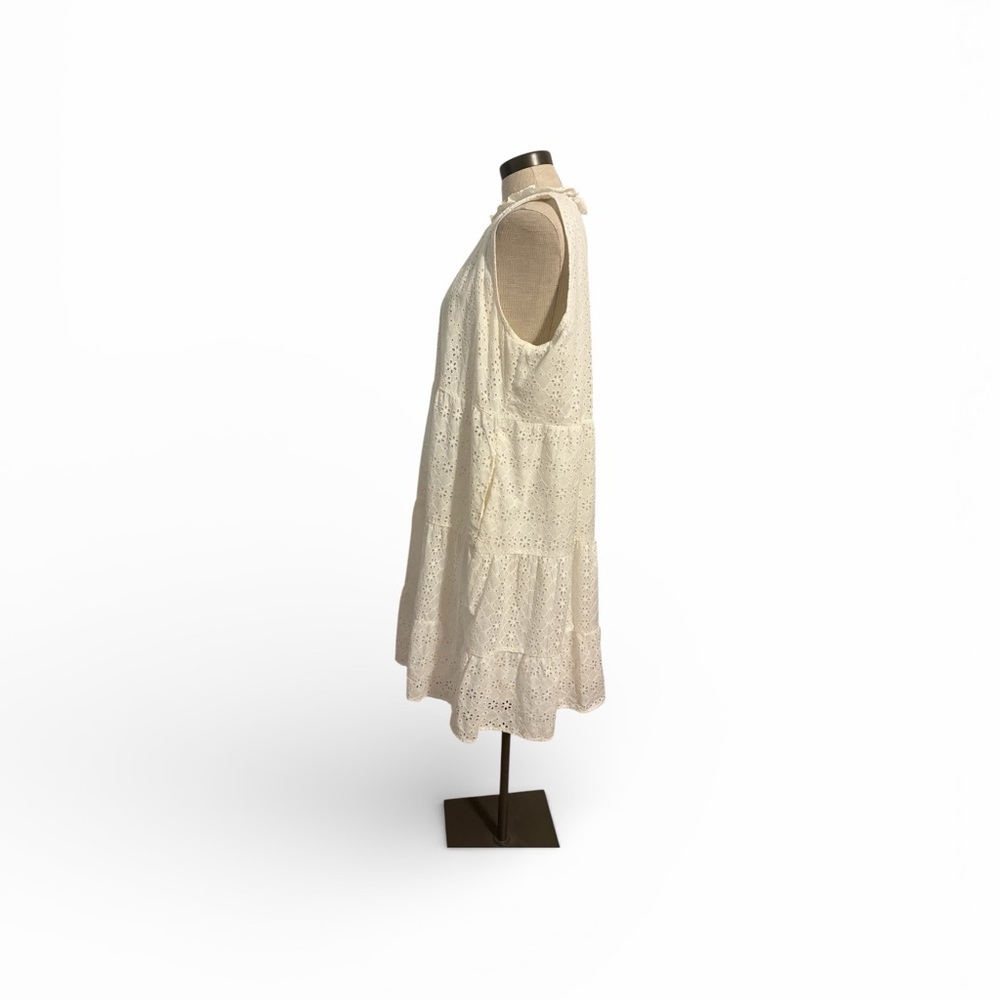 LOFT Eyelet Tiered Swing Dress White Preppy Size XL Lagenlook  Relaxed Fit - Picture 2 of 10